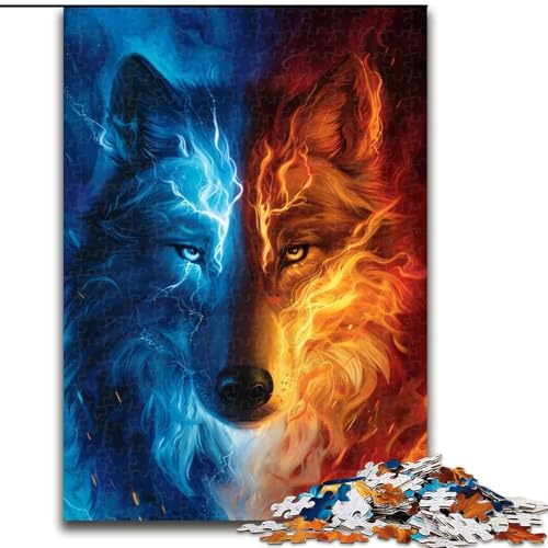Puzzle 1000 Teile für Erwachsene, EIS- und Feuerwolf-Puzzle aus Holz, Weihnachten, Halloween, Ostern, Neujahr, 1000 Teile(50x75cm) von XHAXING