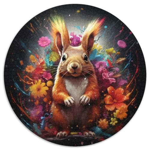 Puzzle 1000 Teile für Erwachsene, Eichhörnchen, rund, aus Pappe, für Reiseliebhaber und Paare, anspruchsvolles Spielzeug (Größe 67,5 x 67,5 cm) von XHAXING