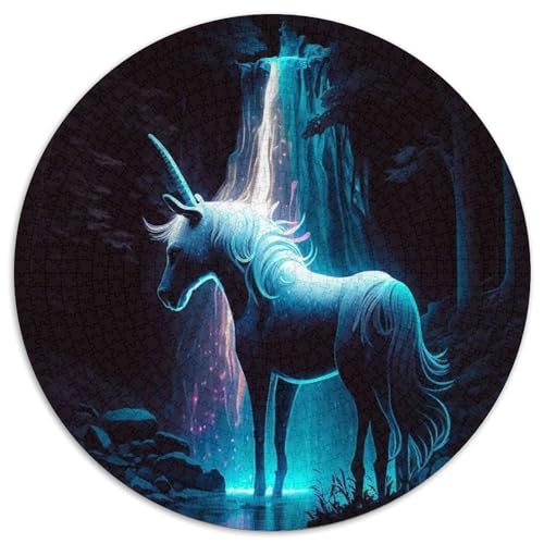 Puzzle 1000 Teile für Erwachsene, Einhorn, rund, aus Pappe, ideales Weihnachts- oder Geburtstagsgeschenk, Partyspiel-Spielzeug (Größe 67,5 x 67,5 cm) von XHAXING