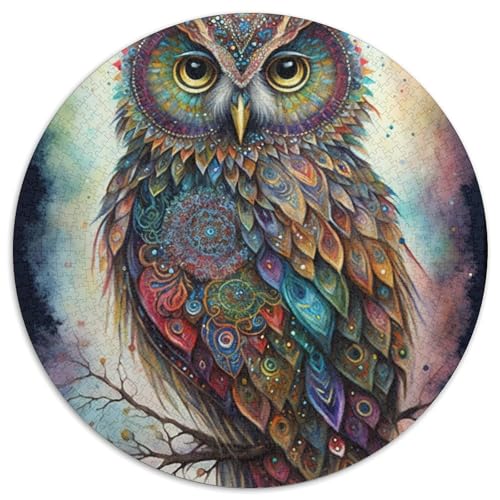 Puzzle 1000 Teile für Erwachsene, Eulen-Puzzle, rund, aus Pappe, für Reiseliebhaber und Paare, anspruchsvolles Spielzeug (Größe 67,5 x 67,5 cm) von XHAXING
