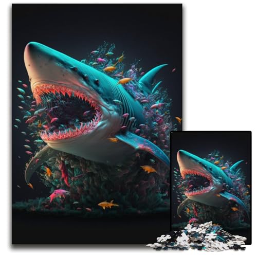 Puzzle 1000 Teile für Erwachsene, Fantasie-Hai-Puzzle aus Pappe, Muttertag, Geburtstag, Weihnachten, 26x38cm Puzzle 1000 Teile für Erwachsene, Fantasie-Hai-Puzzle aus Pappe, Muttertag, Geburtstag, Weihnachten, 26x38cm von XHAXING