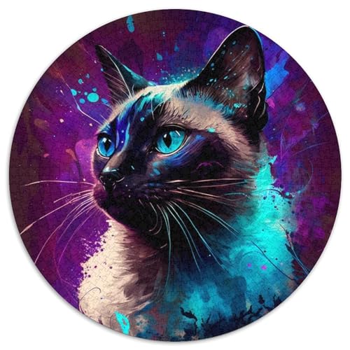 Puzzle 1000 Teile für Erwachsene, Fantasie-Siamkatze, rund, Kartonpuzzle für Reiseliebhaber und Paare, anspruchsvolles Spielzeug (Größe 67,5 x 67,5 cm) von XHAXING