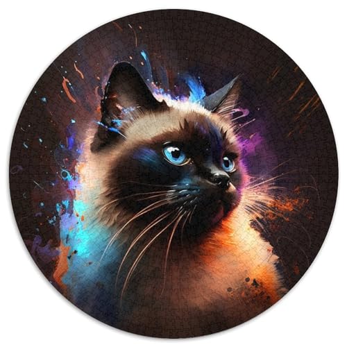 Puzzle 1000 Teile für Erwachsene, Fantasie-Siamkatze, runde Papppuzzles, geeignet für Geburtstage, Halloween, Thanksgiving, Ostern (67,5 x 67,5 cm) von XHAXING