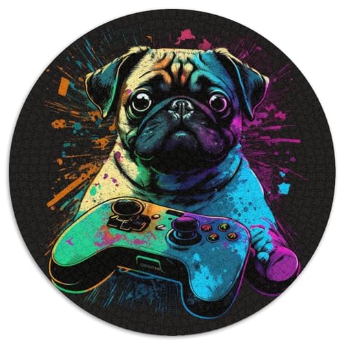 Puzzle 1000 Teile für Erwachsene, Fantasy-Mops, runde Puzzles, Denkspiel für Teenager, (Größe 67,5 x 67,5 cm) von XHAXING
