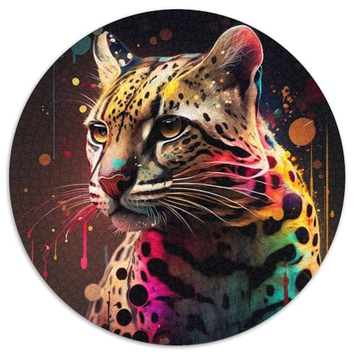 Puzzle 1000 Teile für Erwachsene, Fantasy-Ozelot, rund, aus Pappe, ideales Weihnachts- oder Geburtstagsgeschenk, Partyspiel-Spielzeug (Größe 67,5 x 67,5 cm) von XHAXING