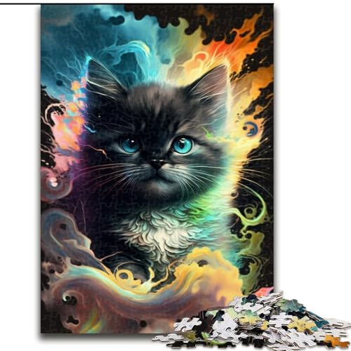 Puzzle 1000 Teile für Erwachsene, Farbiges Kätzchen-Rauch-Puzzle aus Pappe, anspruchsvolles Denkspiel für Teenager, unterhaltsames interaktives Spiel für die ganze Familie, 1000 Teile(26x38cm) von XHAXING