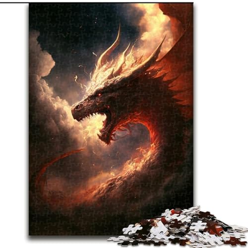 Puzzle 1000 Teile für Erwachsene, Feuerdrache im Himmel, Puzzle aus Pappe, Weihnachten, Halloween, Ostern, Neujahr, 1000 Teile(26x38cm) von XHAXING