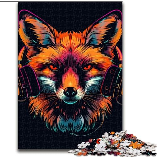 Puzzle 1000 Teile für Erwachsene, Fuchs mit Sonnenbrille, Puzzle aus Holz, Weihnachten, Halloween, Ostern, Neujahr, 1000 Teile(50x75cm) von XHAXING