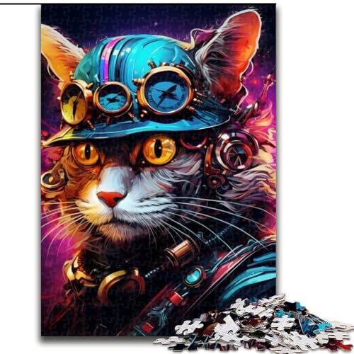 Puzzle 1000 Teile für Erwachsene, Futuristisches Katzen-Puzzle aus Holz, mit interaktivem Familienspiel, Altersgruppen ab 10 Jahren, 1000 Stück(50x75cm) von XHAXING