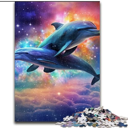 Puzzle 1000 Teile für Erwachsene, Galaxie-Delfin-Puzzle aus Holz, perfekt für Halloween, Weihnachten, Geburtstagsgeschenk, 1000 Stück(50x75cm) von XHAXING