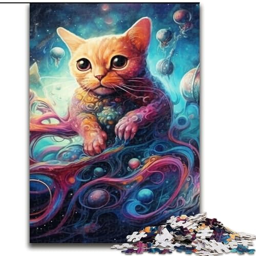 Puzzle 1000 Teile für Erwachsene, Galaxy Cats Puzzle aus Holz, mit interaktivem Familienspiel, Altersgruppen ab 10 Jahren, 1000 Stück(50x75cm) von XHAXING
