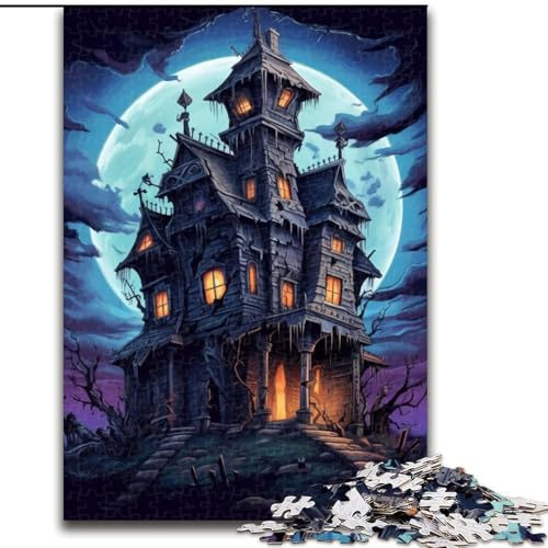 Puzzle 1000 Teile für Erwachsene, Geisterhaus-Puzzle aus Holz, anspruchsvolles Denkspiel für Teenager, interaktives Familienspiel, 1000 Teile(50x75cm) von XHAXING