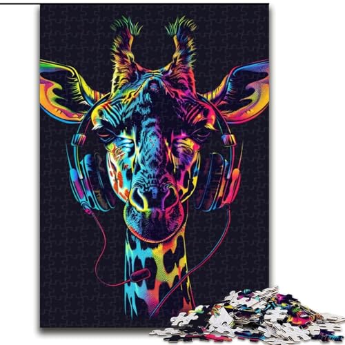 Puzzle 1000 Teile für Erwachsene, Giraffe mit Kopfhörern, Puzzle aus Holz, interaktives Familienspiel, Heimdekoration zum Selbermachen, anspruchsvolles Denkspiel-Geschenk, 1000 Teile(50x75cm) von XHAXING