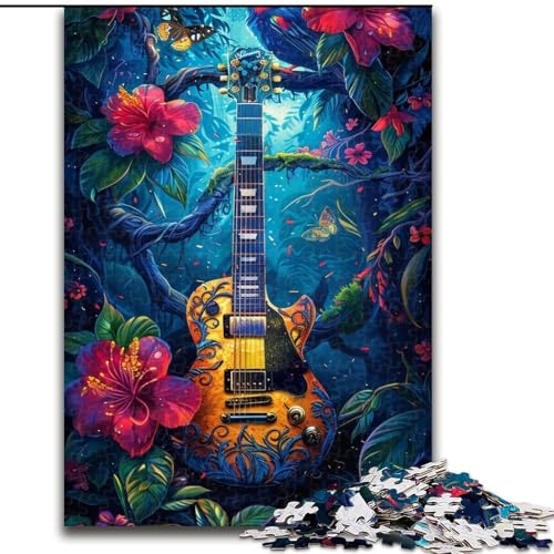 Puzzle 1000 Teile für Erwachsene, Gitarren- und Blumenpuzzle aus Pappe, perfekte Dekoration für Zuhause oder das Büro, 1000 Teile(26x38cm) von XHAXING