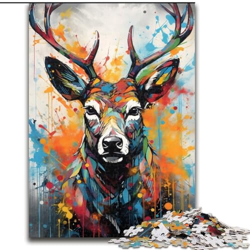 Puzzle 1000 Teile für Erwachsene, Graffiti-Hirsch-Puzzle, aus Pappe, mit interaktivem Familienspiel, Kinder ab 10 Jahren, 1000 Teile(26x38cm) von XHAXING