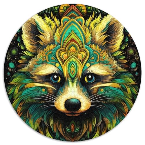 Puzzle 1000 Teile für Erwachsene, Grüner Waschbär, Rundes Papierpuzzle, Denksportspiel, Interaktives Familienspiel, Geeignet für Kinder ab 14 Jahren (67,5 x 67,5 cm) von XHAXING