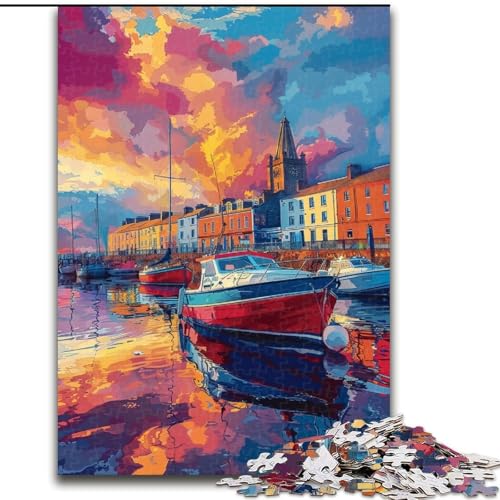 Puzzle 1000 Teile für Erwachsene, Hafen bei Sonnenuntergang, aus Holz, mit interaktivem Familienspiel, Kinder ab 10 Jahren, 1000 Stück(50x75cm) von XHAXING