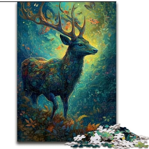 Puzzle 1000 Teile für Erwachsene, Hirsch-Blumen-Puzzle aus Holz, schwieriges Denkspiel für Jugendliche, 1000 Teile(50x75cm) von XHAXING