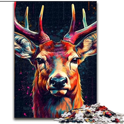 Puzzle 1000 Teile für Erwachsene, Hirsch-Tierpuzzle aus Holz, perfekt für Halloween, Weihnachten, Geburtstagsgeschenk, 1000 Stück(50x75cm) von XHAXING