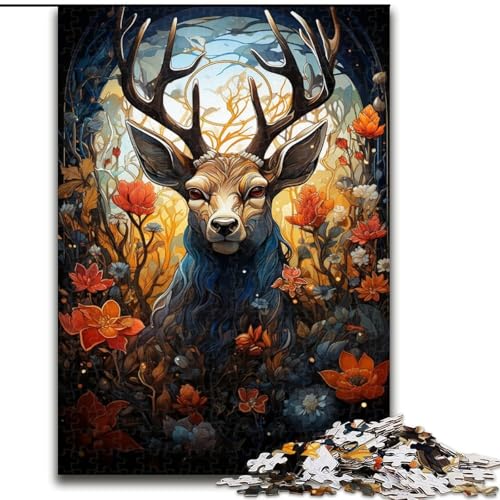 Puzzle 1000 Teile für Erwachsene, Hirsch in den Blumen, Puzzle aus Holz, interaktives Familienspiel, DIY-Heimdekoration, anspruchsvolles Denksport-Geschenk, 1000 Stück(50x75cm) von XHAXING