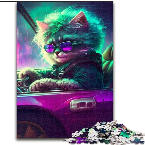 Puzzle 1000 Teile für Erwachsene, Katze im Sportwagen, aus Pappe, DIY-Dekoration, anspruchsvolle, 1000 Teile(26x38cm) von XHAXING