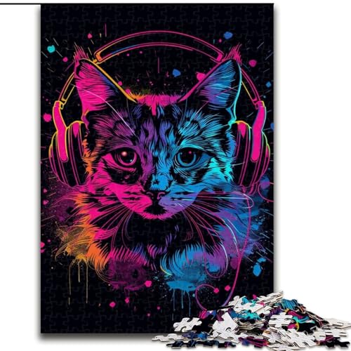 Puzzle 1000 Teile für Erwachsene, Katze mit Kopfhörern und Sonnenbrille, aus Pappe, anspruchsvolles DIY-Denkspiel, perfektes Familienspiel oder dekoratives Geschenk, 1000 Teile(26x38cm) von XHAXING