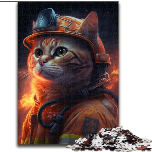 Puzzle 1000 Teile für Erwachsene, Katzen-Feuerwehrmann-Puzzle aus Holz, perfekt für Halloween, Weihnachten, Geburtstagsgeschenk, 1000 Stück(50x75cm) von XHAXING