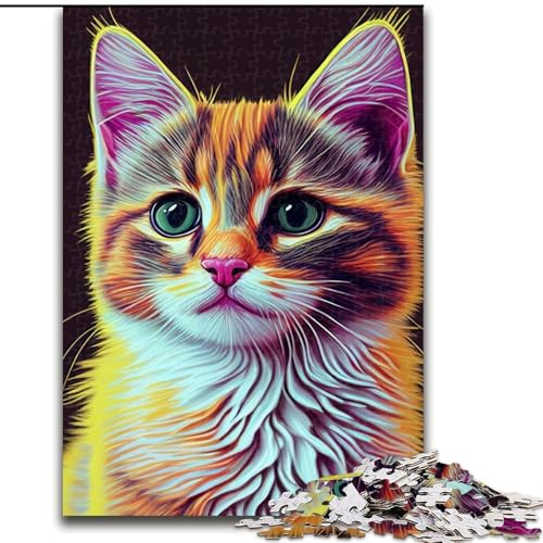 Puzzle 1000 Teile für Erwachsene, Katzen-Pop-Art-Tiergesicht-Puzzle aus Pappe, hochschwieriges Denkspiel für Teenager, 1000 Teile(26x38cm) von XHAXING