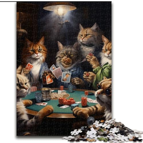 Puzzle 1000 Teile für Erwachsene, Katzen Spielen Poker, aus Pappe, DIY-Dekoration, anspruchsvolle, 1000 Teile(26x38cm) von XHAXING