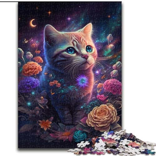 Puzzle 1000 Teile für Erwachsene, Katzen- und Blumen-Neon-Puzzle aus Holz, schwieriges Denkspiel für Jugendliche, 1000 Teile(50x75cm) von XHAXING