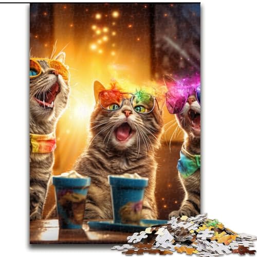 Puzzle 1000 Teile für Erwachsene, Katzenparty-Puzzle aus Holz, perfekt für Halloween, Weihnachten, Geburtstagsgeschenk, 1000 Stück(50x75cm) von XHAXING