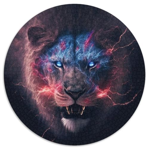 Puzzle 1000 Teile für Erwachsene, Löwe, rund, aus Pappe, ideales Weihnachts- oder Geburtstagsgeschenk, Partyspiel-Spielzeug (Größe 67,5 x 67,5 cm) von XHAXING