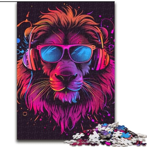 Puzzle 1000 Teile für Erwachsene, Löwe mit Kopfhörern und Sonnenbrille, Puzzle aus Holz, Familienaktivitätsspiel für Teenager, DIY-Heimdekoration, Denksportaufgabe, Geschenk, 1000 Teile(50x75cm) von XHAXING