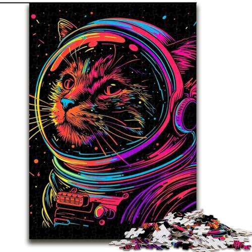 Puzzle 1000 Teile für Erwachsene, Neon-Astronauten-Katzen-Puzzle aus Pappe, pädagogische Aktivität zur Verbesserung kognitiver Fähigkeiten, 1000 Teile(26x38cm) von XHAXING