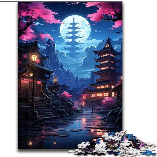 Puzzle 1000 Teile für Erwachsene, Neon-Nachtlandschaft, aus Pappe, perfekt für Halloween, Weihnachten, Geburtstagsgeschenk, 1000 Stück(26x38cm) von XHAXING