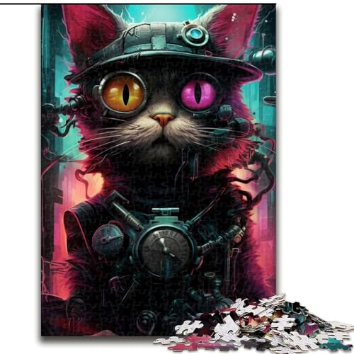 Puzzle 1000 Teile für Erwachsene, Neon-Roboter-Katze, aus Pappe, perfekt für Halloween, Weihnachten, Geburtstagsgeschenk, 1000 Stück(26x38cm) von XHAXING
