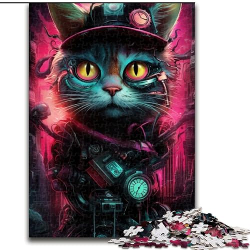 Puzzle 1000 Teile für Erwachsene, Neon-Roboter-Katzen-Puzzle aus Pappe, interaktives Familienspiel, Denksport-Geschenk, Lernspielzeug, 1000 Teile(26x38cm) von XHAXING