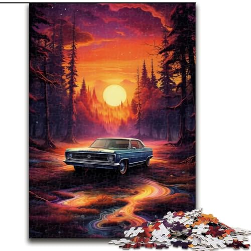 Puzzle 1000 Teile für Erwachsene, Neonauto in der Natur, Puzzle aus Holz, Weihnachten, Halloween, Ostern, Neujahr, 1000 Teile(50x75cm) von XHAXING