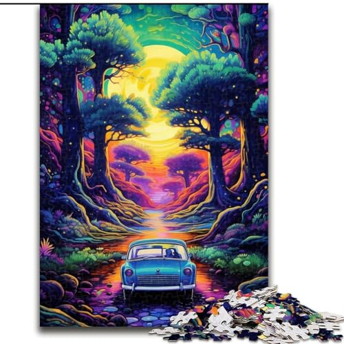 Puzzle 1000 Teile für Erwachsene, Neonauto in der Natur, aus Pappe, mit interaktivem Familienspiel, Kinder ab 10 Jahren, 1000 Teile(26x38cm) von XHAXING