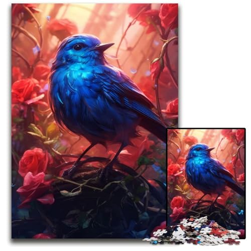 Puzzle 1000 Teile für Erwachsene, Niedlicher Kleiner Blauer Vogel, Puzzle für Erwachsene, kompliziertes Design für Teenager, DIY-Dekor und gehirnfördernder Spaß, 26x38cm von XHAXING