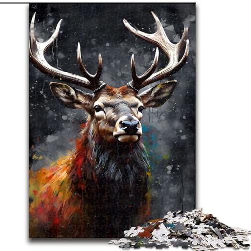 Puzzle 1000 Teile für Erwachsene, Ölgemälde-Porträt eines Hirsches, aus Holz, schwieriges Denkspiel für Jugendliche, 1000 Teile(50x75cm) von XHAXING
