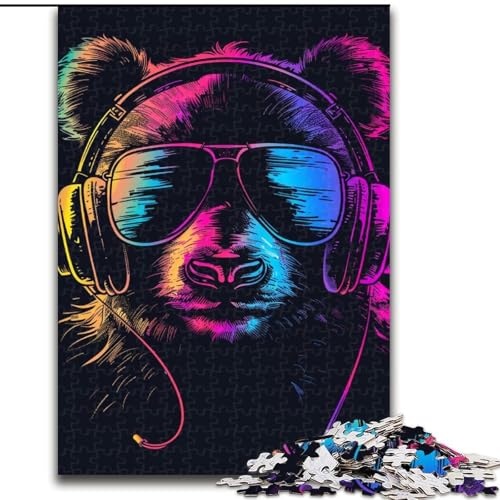 Puzzle 1000 Teile für Erwachsene, Panda mit Kopfhörern, Puzzle aus Holz, entspannende Unterhaltung, Heimdekoration, 1000 Teile(50x75cm) von XHAXING