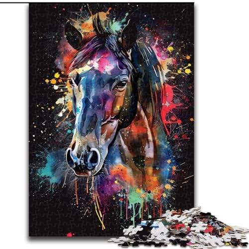 Puzzle 1000 Teile für Erwachsene, Pferd-Aquarell-Puzzle aus Pappe, Familienaktivitätsspiel, Heimdekoration, Wandkunst, 1000 Teile(26x38cm) von XHAXING