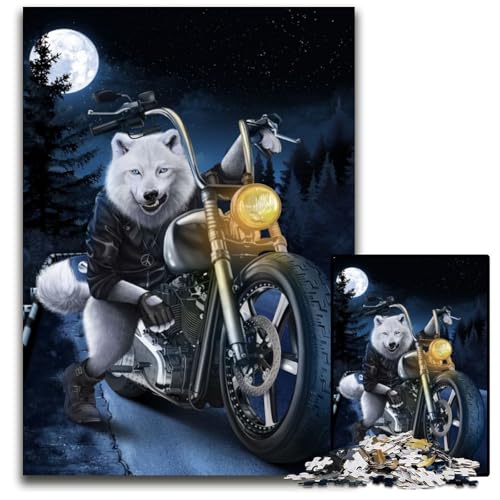 Puzzle 1000 Teile für Erwachsene, Polar Wolf Ride, Motorrad-Puzzle für Erwachsene, Denkspiel für Teenager, 50x75cm Puzzle 1000 Teile für Erwachsene, Polar Wolf Ride, Motorrad-Puzzle für Erwachsene, Denkspiel für Teenager, 50x75cm von XHAXING