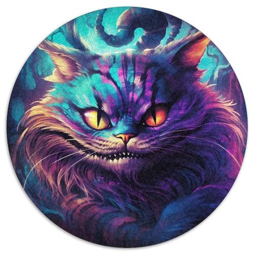 Puzzle 1000 Teile für Erwachsene, Psychedelische Tierkatze, Runde Papierpuzzles, Denksportaufgabe, Interaktives Familienspiel, Geeignet für Kinder ab 14 Jahren (67,5 x 67,5 cm) von XHAXING