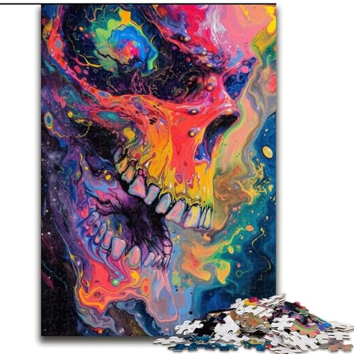 Puzzle 1000 Teile für Erwachsene, Psychedelischer Totenkopf, aus Pappe, Familienaktivitätsspiel für Teenager, DIY-Heimdekor, Denksportaufgabe, Geschenk, 1000 Teile(26x38cm) von XHAXING