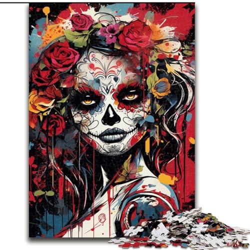 Puzzle 1000 Teile für Erwachsene, Psychedelischer Totenkopf, aus Pappe, geeignet für Geburtstage, Halloween, Thanksgiving, Ostern, 1000 Teile(26x38cm) von XHAXING