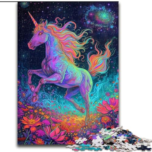 Puzzle 1000 Teile für Erwachsene, Psychedelisches Einhorn-Puzzle aus Holz, Interaktives Familienspiel, Denksport-Geschenk, Lernspielzeug, 1000 Teile(50x75cm) von XHAXING