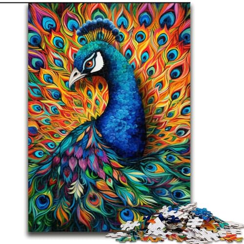 Puzzle 1000 Teile für Erwachsene, Psychedelisches Pfauen-Puzzle aus Holz, mit interaktivem Familienspiel, Altersgruppen ab 10 Jahren, 1000 Stück(50x75cm) von XHAXING