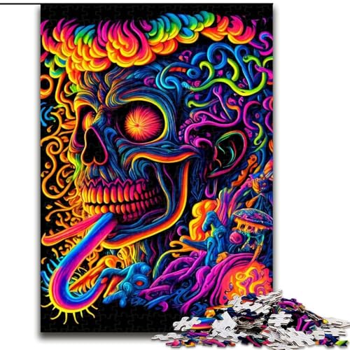 Puzzle 1000 Teile für Erwachsene, Psychedelisches Totenkopf-Puzzle aus Holz, Interaktives Familienspiel, Denksport-Geschenk, Lernspielzeug, 1000 Teile(50x75cm) von XHAXING